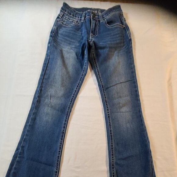 Rockin C Girls Jeans Size 12 | Medium Wash Floral Embroidery Back Pocket Denim - Picture 4 of 11